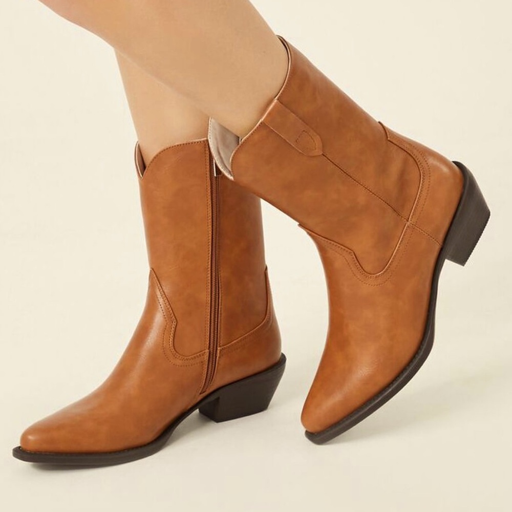 Forever 21 Mid Calf women pointed Booties size 7 Brown